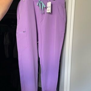 Figs Lavender Jogger Pants with Teal Drawstring
